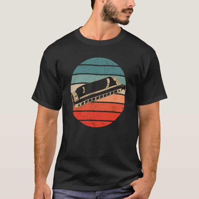 Camiseta Harmonica Player Retro Sunset Harp (Frente)