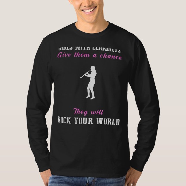 Camiseta Harmoniosas Vibes: Meninas com Clarinets Rock Tee (Frente)