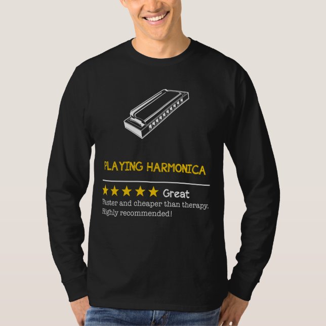 Camiseta Harmonizar com o Humor: Harmonica - Mais barata, m (Frente)