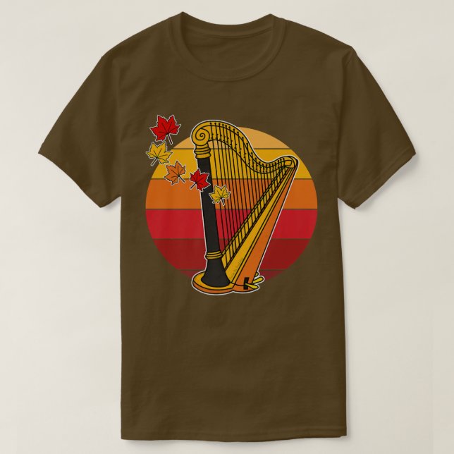 Camiseta Harp Fall Harpist Outono Música de Ação de Graças (Frente do Design)