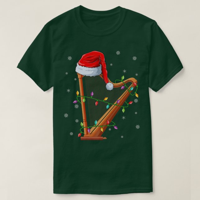 Camiseta Harp Music Xmas Iluminação Correspondente ao Santa (Frente do Design)