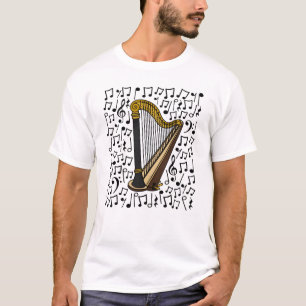 Camiseta Harp Musical Notes Harpist String Music Professora