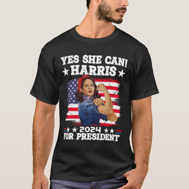 Camiseta Harris 2024 Presidente Eleição Kamala Sim Ela Pode (Frente)
