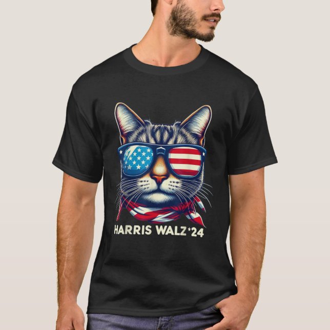 Camiseta Harris Walz 2024 Engraçado Eleição De Gato Kamala  (Frente)