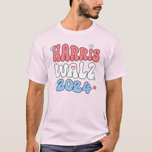 Camiseta Harris Walz 2024 Estilo Hippie Retroativo (Frente)