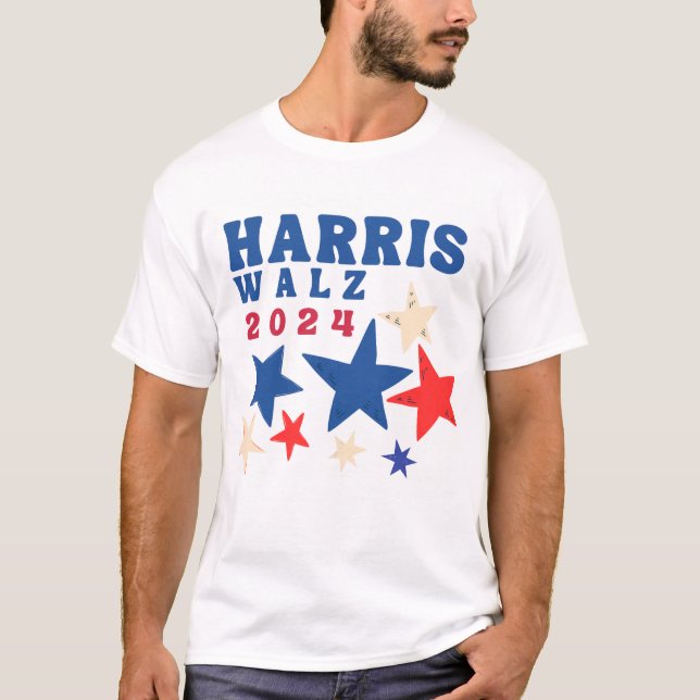 Camiseta Harris Walz 2024 Estrelas Eleição do Partido Democ (Frente)