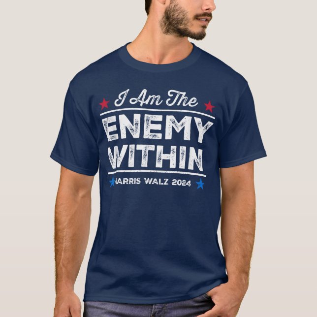 Camiseta Harris Walz 2024 Eu Sou O Inimigo Dentro De Blue (Frente)