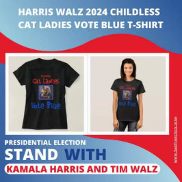 Camiseta Harris Walz 2024 Gatos Sem Fios Mulheres Votam Azu