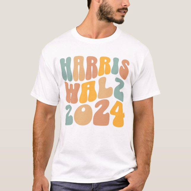 Camiseta Harris Walz 2024 Moda Ondulada Boho (Frente)