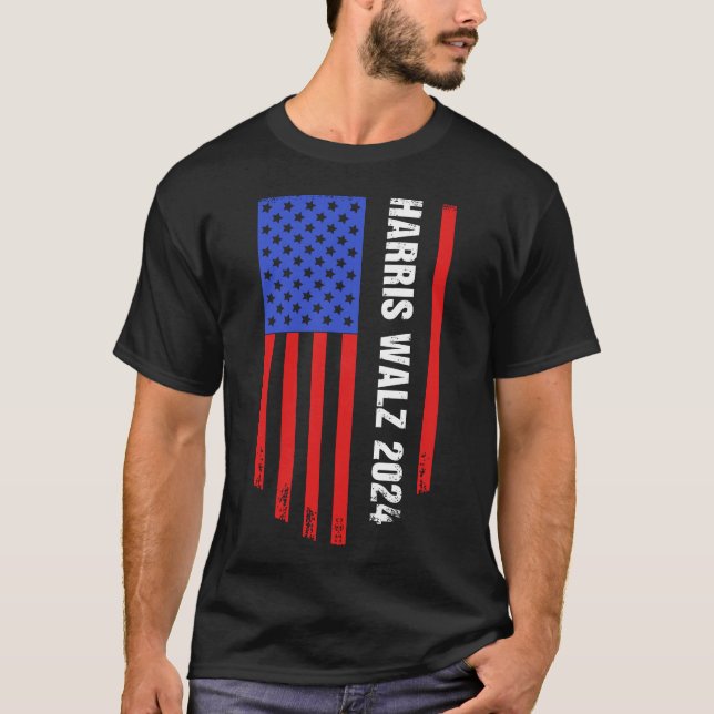 Camiseta Harris Walz 2024 US Flag (Frente)