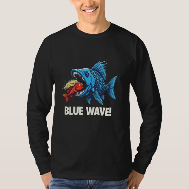 Camiseta Harris Walz Eleito Blue Waves Democrat Fish (Frente)