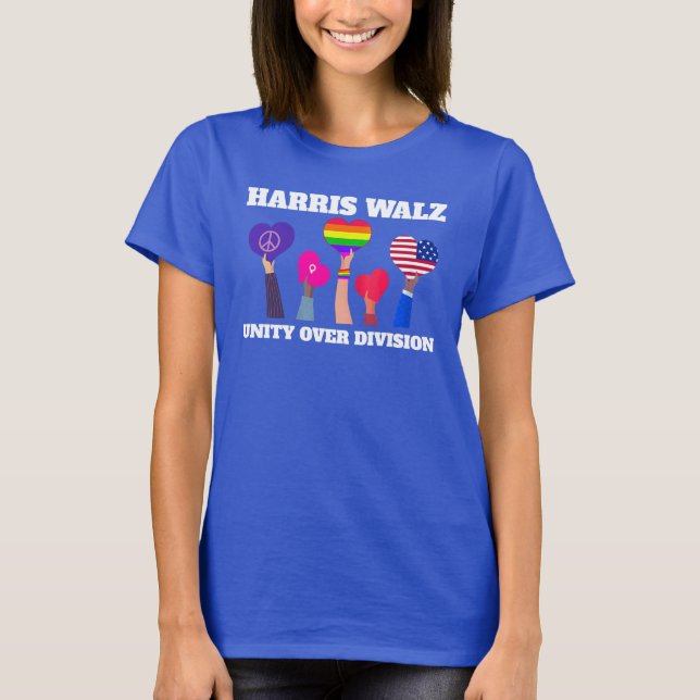 Camiseta Harris Walz Unity Over Division LGBTQ Dark Blue (Frente)