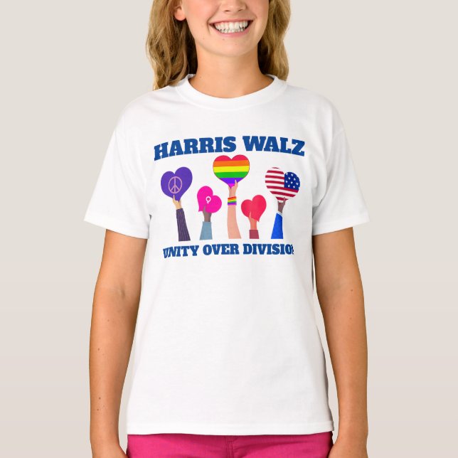 Camiseta Harris Walz Unity Over Division LGBTQ Dark Blue (Frente)
