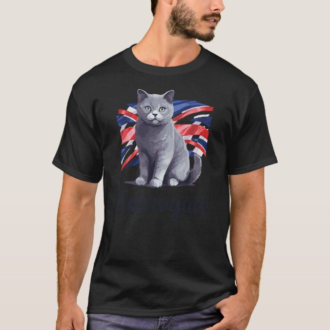 Camiseta Harrogate British Flag Cat Great Britain Funny (Frente)