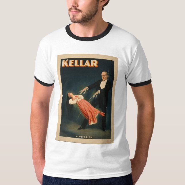 Camiseta Harry Kellar executa a mágica da levitação 1895 (Frente)