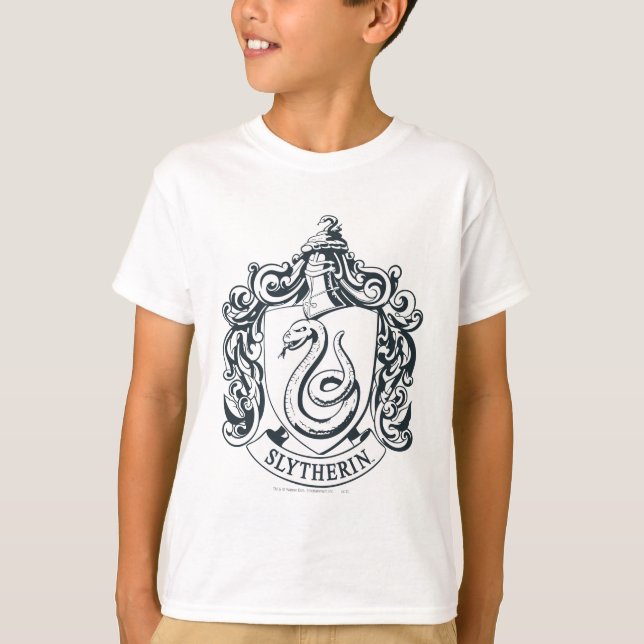 Camiseta Harry Potter | Brasão de Slytherin - Preto e Branc (Frente)