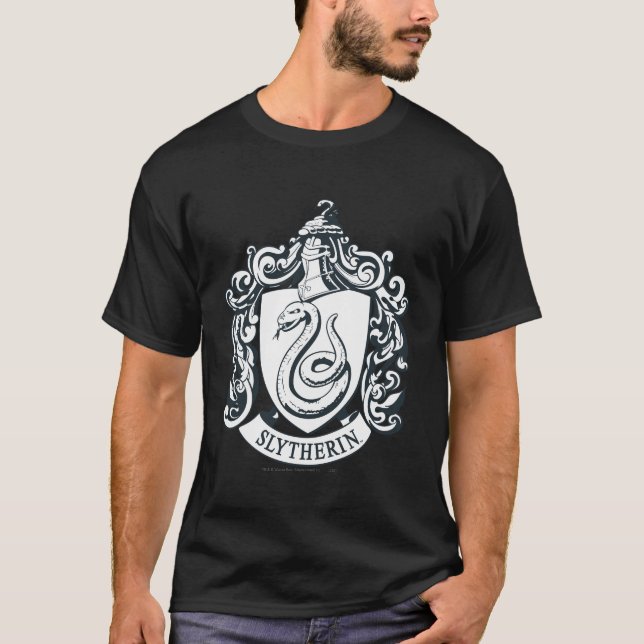 Camiseta Harry Potter | Brasão de Slytherin - Preto e Branc (Frente)