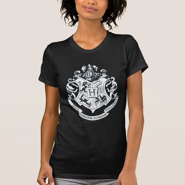 Camiseta Harry Potter| Hogwarts Crest - Preto e Branco (Frente)
