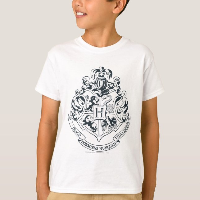 Camiseta Harry Potter | Hogwarts Crest - Preto e Branco (Frente)