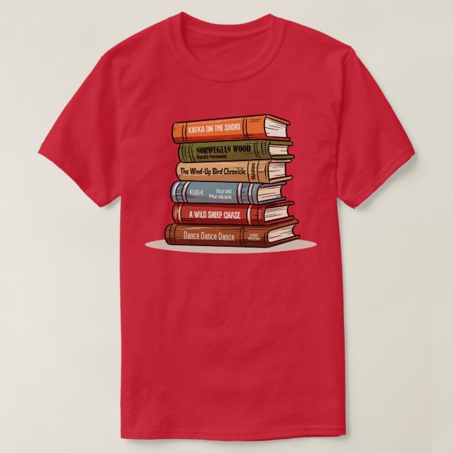 Camiseta Haruki Murakami Livro de Pilhas Oferece Presente (Frente do Design)