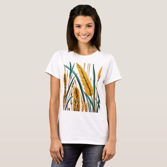 Camiseta Harvest Harmony: Um Padrão de Trigo em uma Canvas  (Frente Completa)