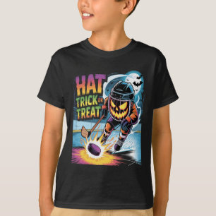 Camiseta Hat Trick Ou Travessuras Divertido Hóquei no Gelo