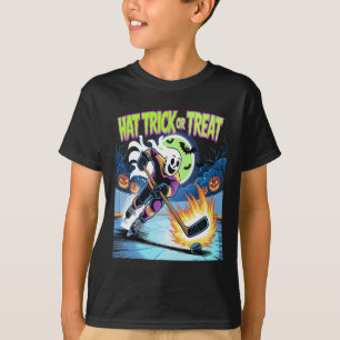 Camiseta Hat Trick Ou Travessuras Divertido Hóquei no Gelo