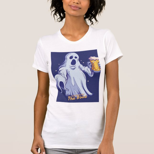 Camiseta Haunted Happy Hour – Retro Ghost Beer Design (Frente)