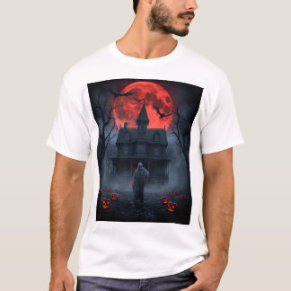 Camiseta Haunted Red Moon Halloween T-Shirt | Spooky Ghost 