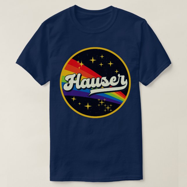 Camiseta Hauser Rainbow No Estilo De Vintagem Espacial (Frente do Design)