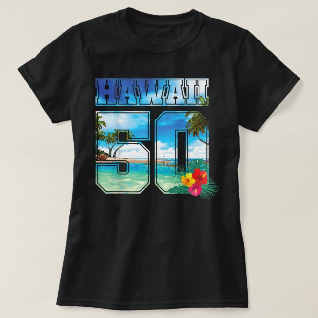 Camiseta Havaí 50º Estado Havaí Hibiscus 50 (Frente do Design)