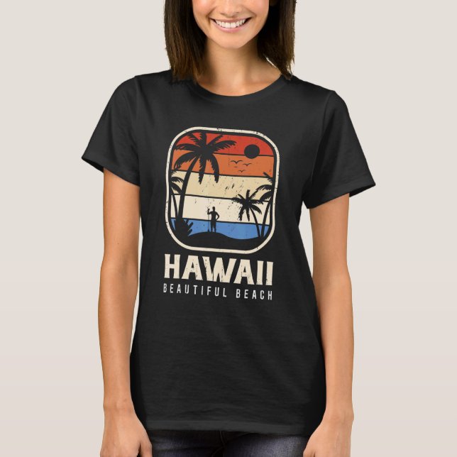 Camiseta Havaí - Belo Surf de Surfboard na Ilha de Praia (Frente)