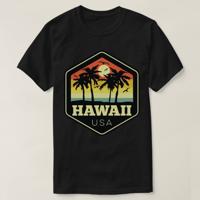 Camiseta Havaí EUA Hexagon Adventure Crachá (Frente do Design)