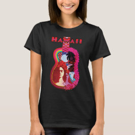 Camiseta Havaí Guitarra Hibisco Rosa Viagem Retro