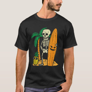 Camiseta Havaí Surfista Esqueleto Legal Chill Dia das Bruxa