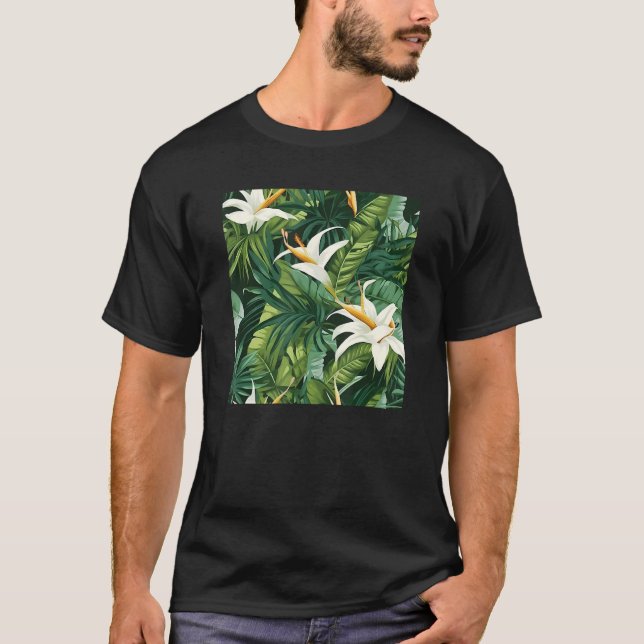 Camiseta Havaiana Tropical Flower Leaf Pattern Beach Vacati (Frente)