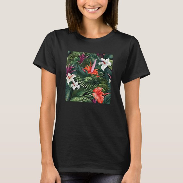 Camiseta Havaiana Tropical Flower Leaf Pattern Beach Vacati (Frente)