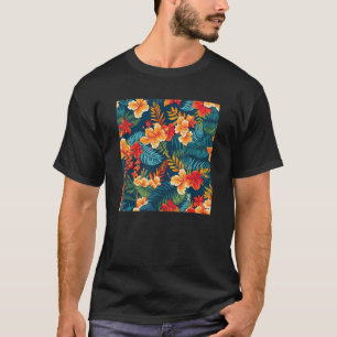 Camiseta Havaiana Tropical Flower Leaf Pattern Beach Vacati
