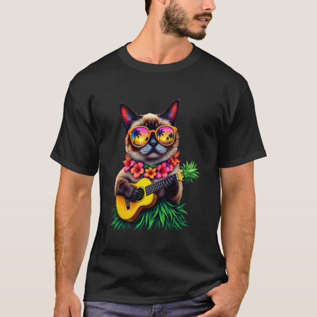 Camiseta Havaiano Siamese Cat & Pineapple Ukulele Summer Va (Frente)
