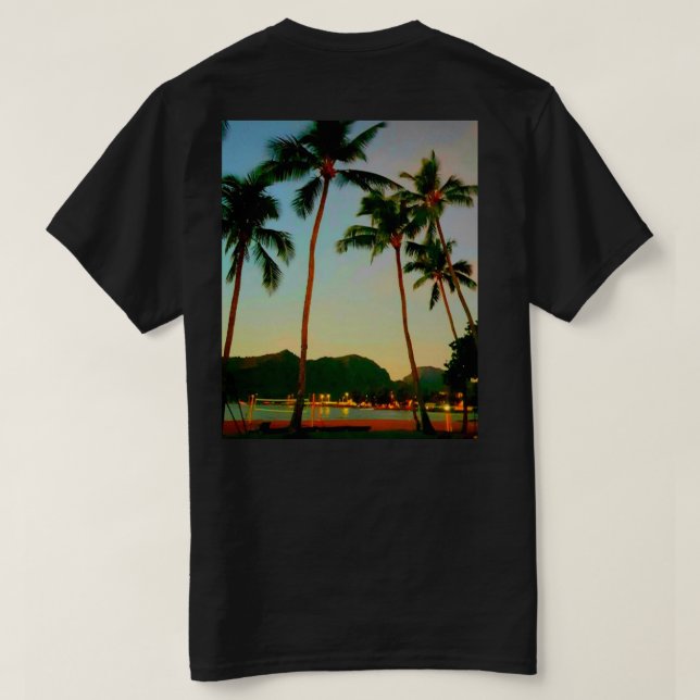 Camiseta Havaiano T Shirt Sunset e Palms 2 Sided Graphics (Verso do Design)