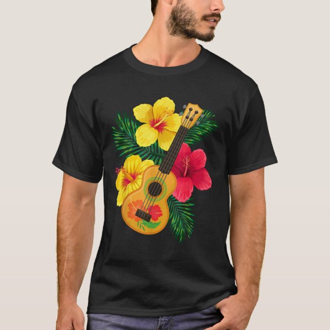 Camiseta Havaiano Ukulele Retro Uke Hibiscus (Frente)