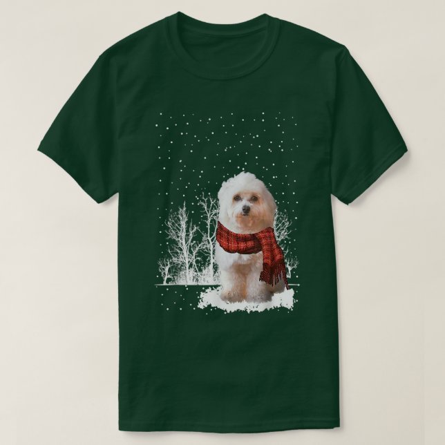 Camiseta Havanês Winter Scarf Dogs Tree Forest Snow Chris (Frente do Design)