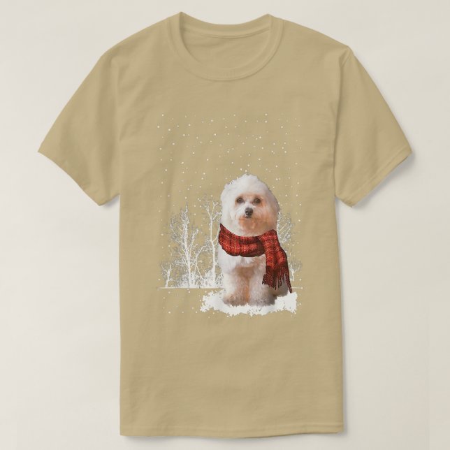 Camiseta Havanês Winter Scarf Dogs Tree Forest Snow Chris (Frente do Design)