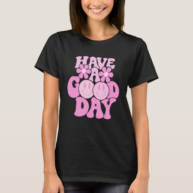 Camiseta Have A Good Day Pink Smile Face Preppy Aesthetic T (Frente)
