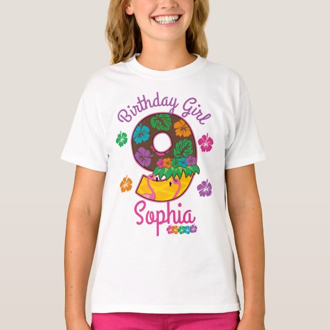 Camiseta Hawaiai luau aloha Nineth Birthday Girl 9 (Frente)