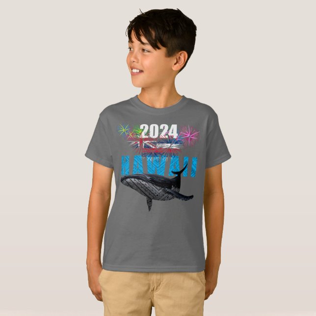 CAMISETA HAWAII 2024 FOGOS TRIBAIS POLINESIANOS DE HUMPBACK (Frente Completa)
