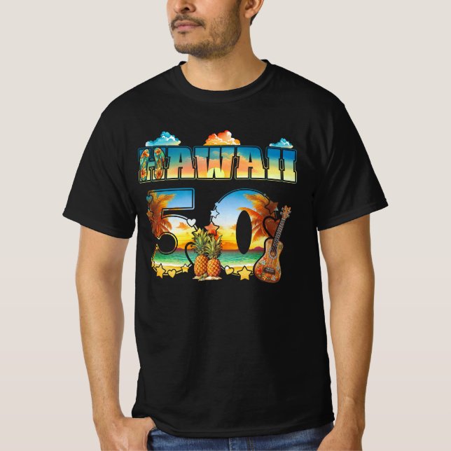 Camiseta Hawaii 50Th State Hawaiian Beach Hibiscus 50 Maui (Frente)