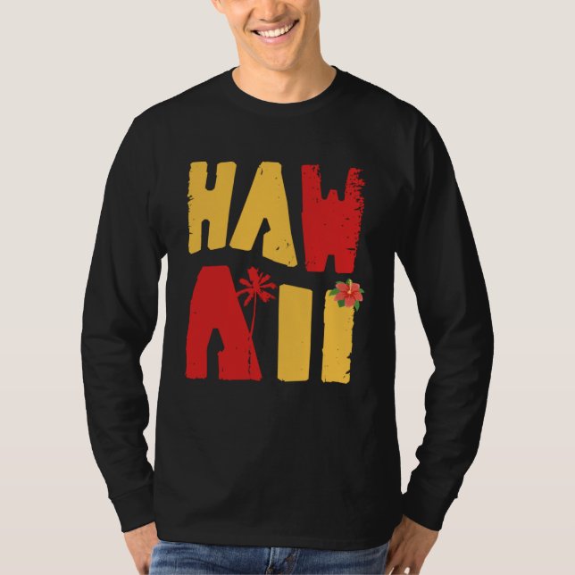 Camiseta Hawaii Aloha Hibiscus Hawaiian Islands Surfer Tiki (Frente)