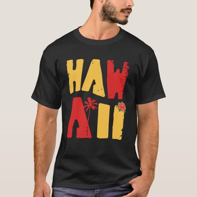 Camiseta Hawaii Aloha Hibiscus Hawaiian Islands Surfer Tiki (Frente)