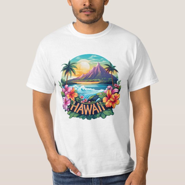 Camiseta Hawaii Aloha Montanhas Tropicais de Praia (Frente)